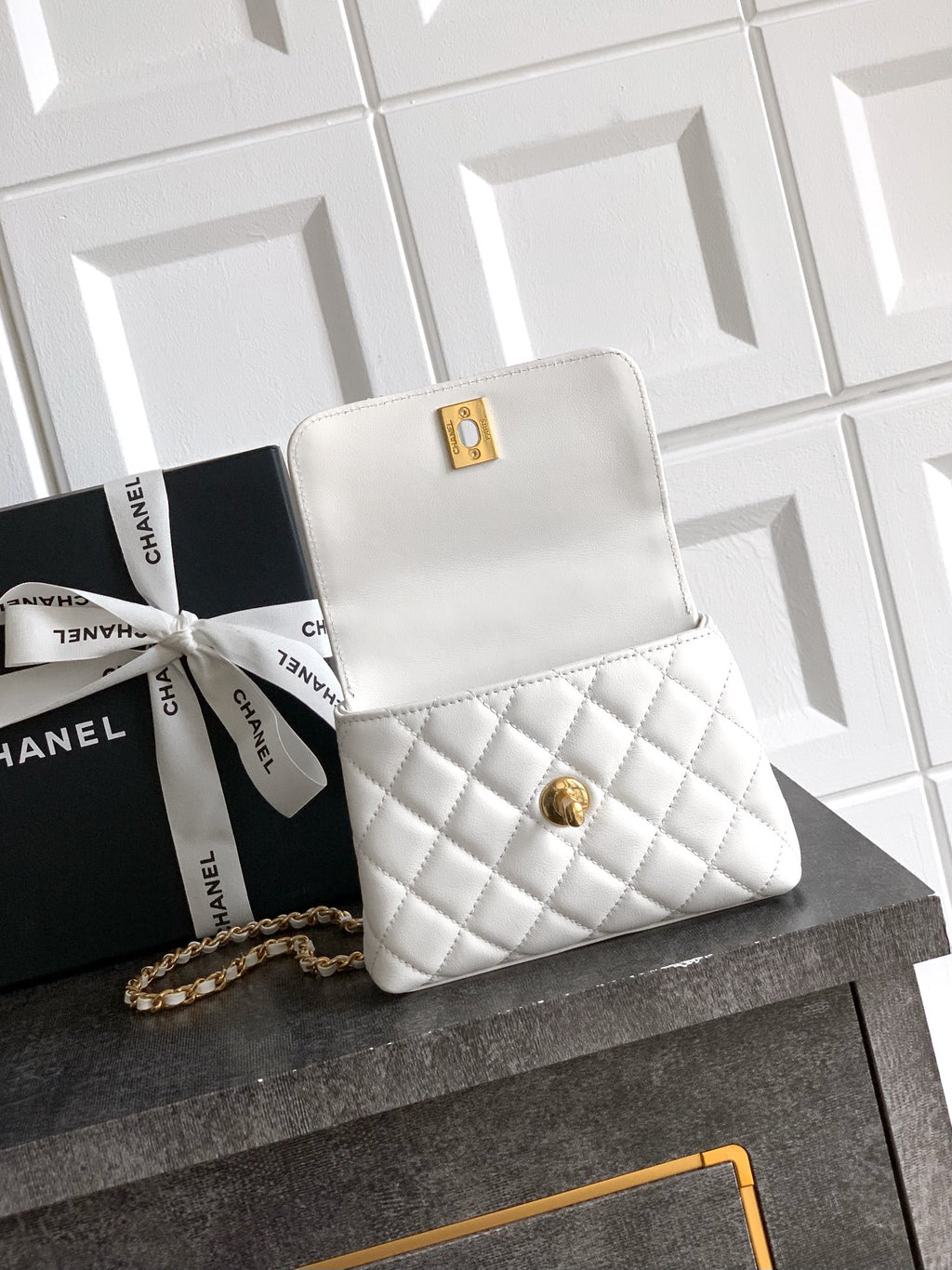 Chanel Coco Handle Small 14 Ivory White Gold Diamond Handle 25A