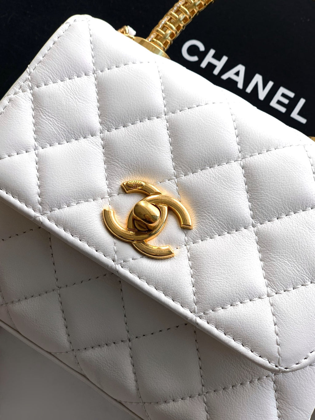 Chanel Coco Handle Small 14 Ivory White Gold Diamond Handle 25A