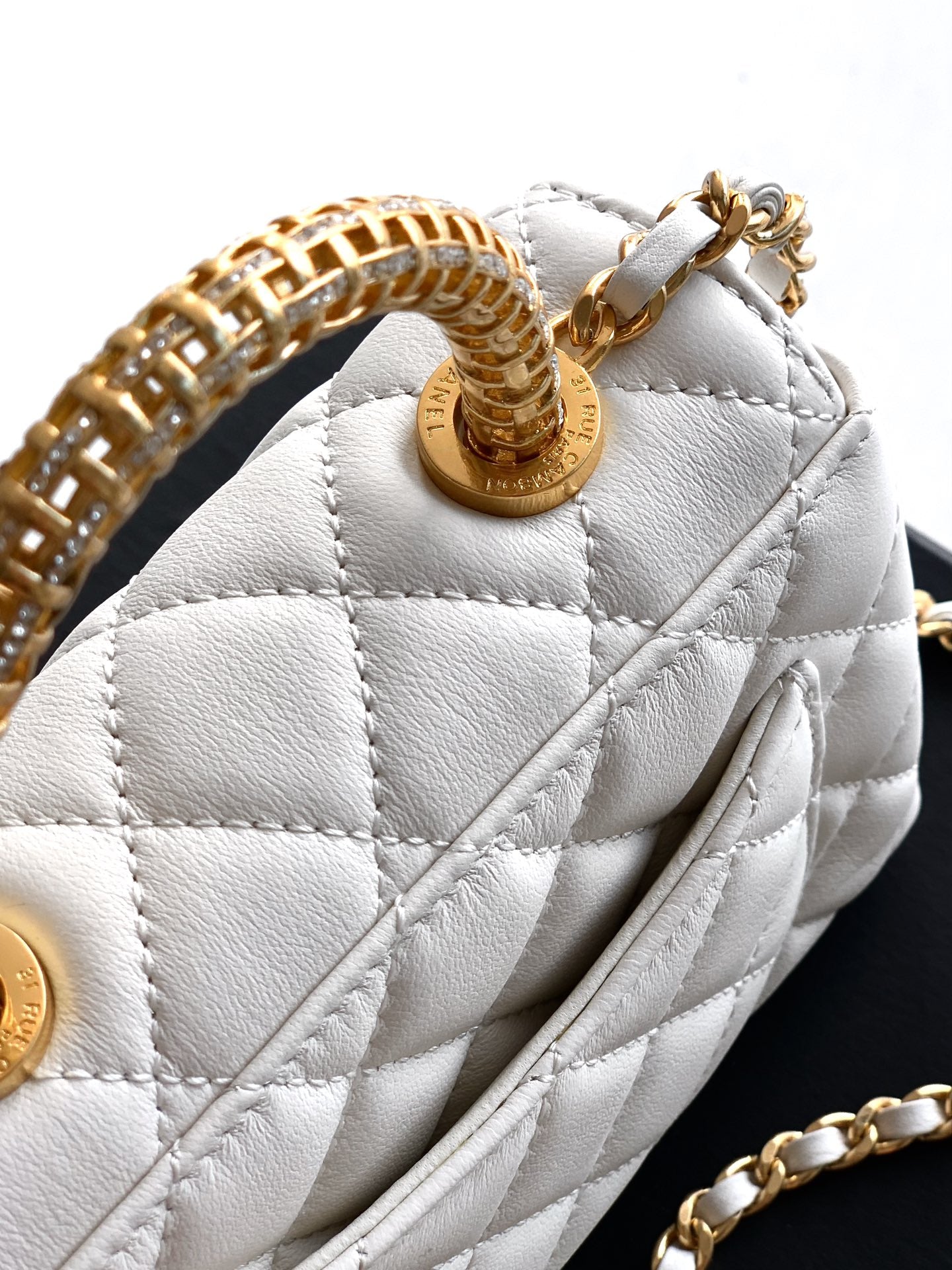 Chanel Coco Handle Small 14 Ivory White Gold Diamond Handle 25A