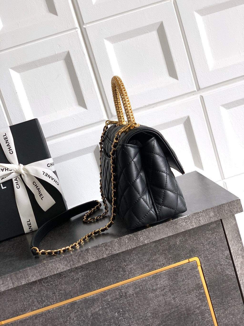 Chanel Coco Handle 23 Black Gold Diamond Handle 25A