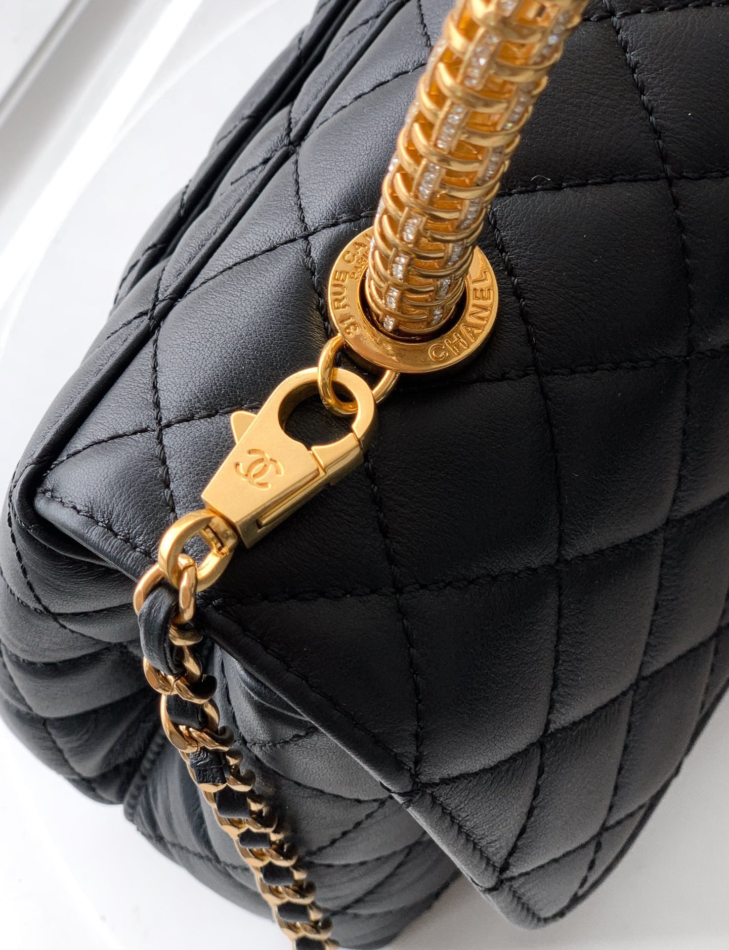 Chanel Coco Handle 23 Black Gold Diamond Handle 25A