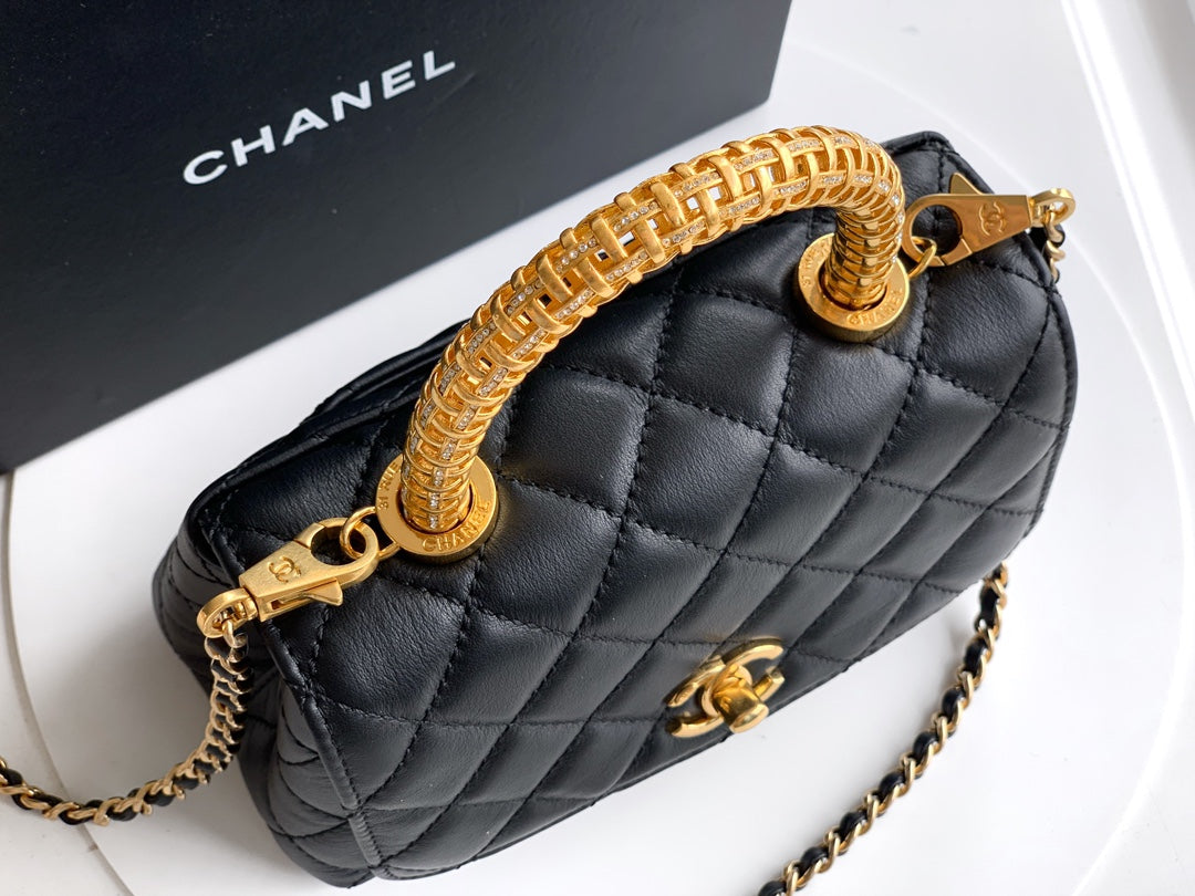 Chanel Coco Handle 19 Black Gold Diamond Handle 25A