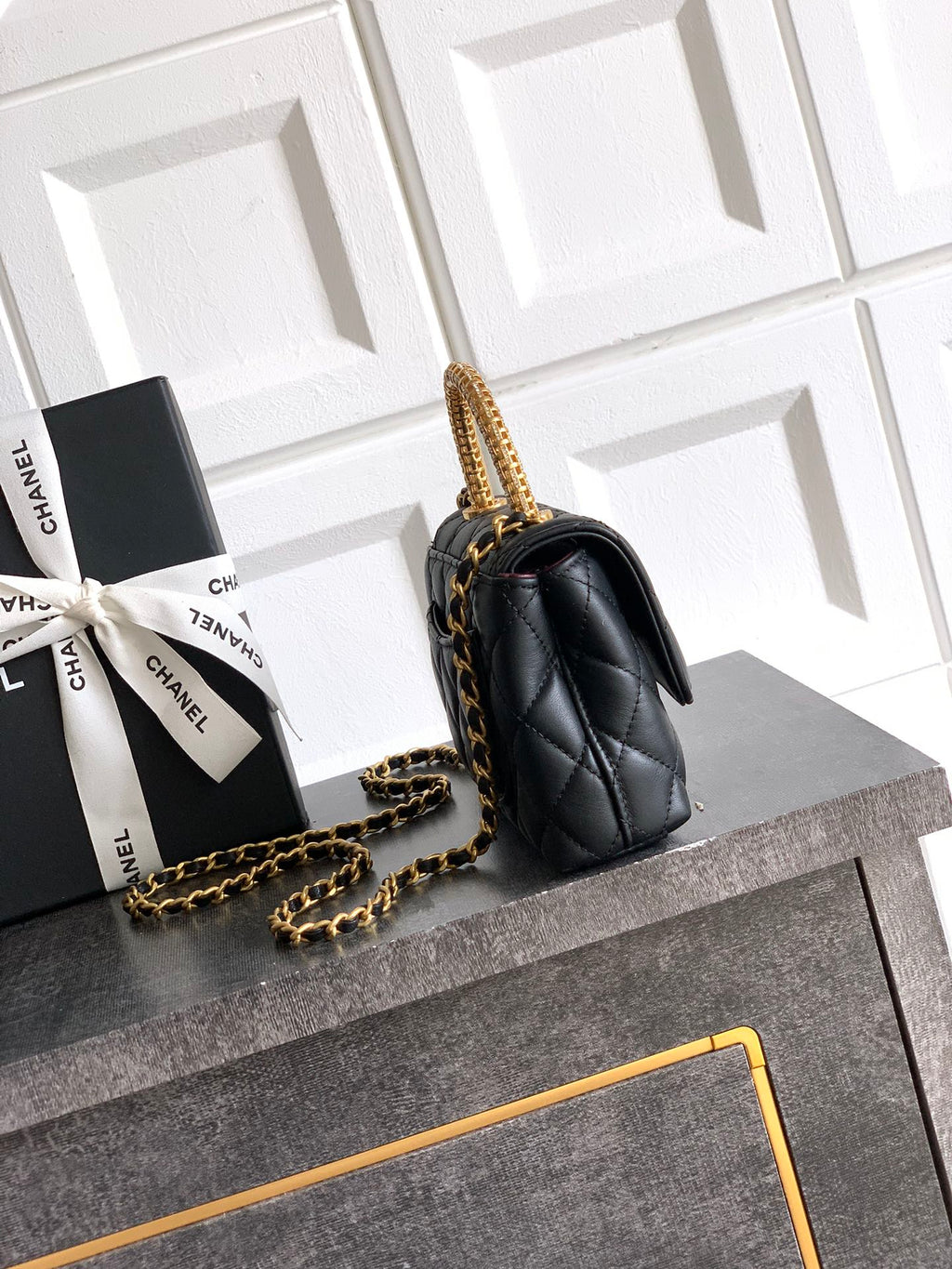 Chanel Coco Handle Small 14 Black Gold Diamond Handle 25A
