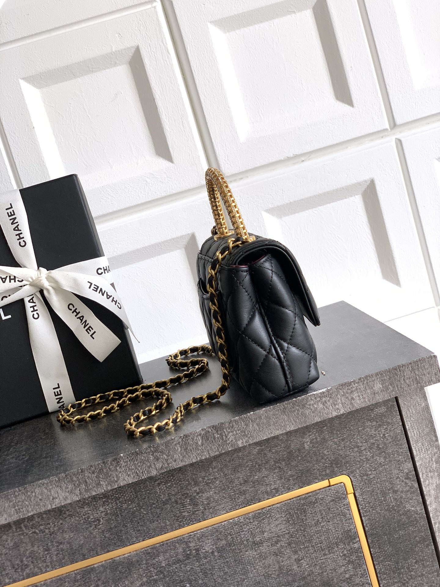 Chanel Coco Handle Small 14 Black Gold Diamond Handle 25A