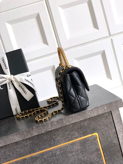 Chanel Coco Handle Small 14 Black Gold Diamond Handle 25A
