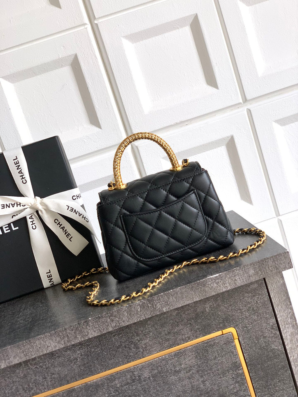 Chanel Coco Handle Small 14 Black Gold Diamond Handle 25A