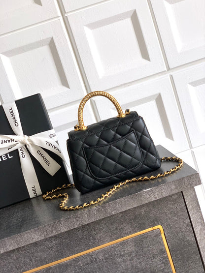 Chanel Coco Handle Small 14 Black Gold Diamond Handle 25A