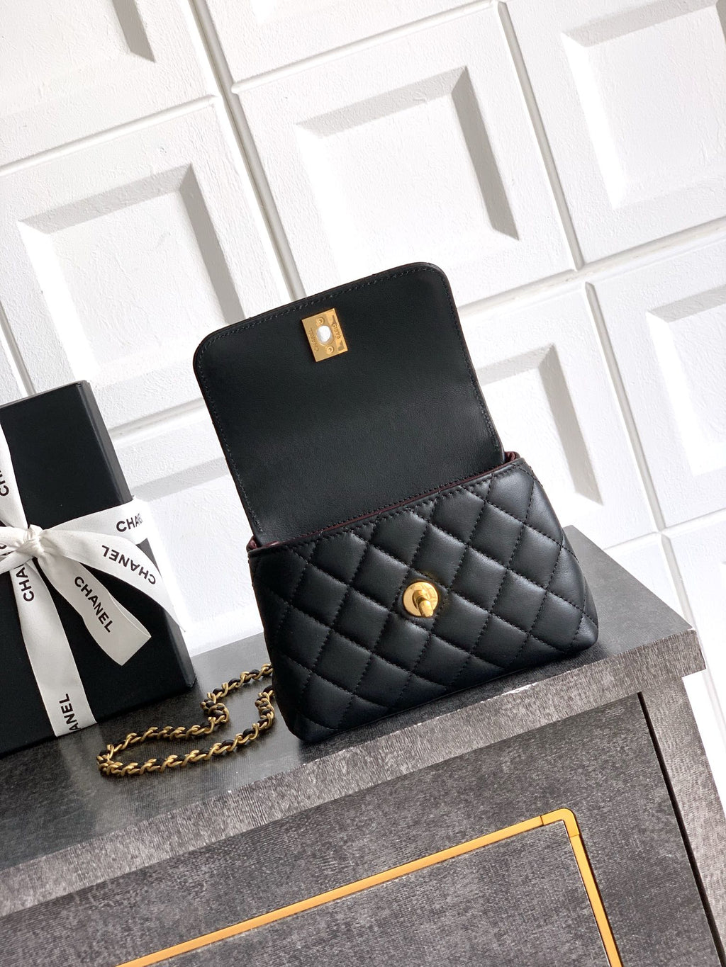 Chanel Coco Handle Small 14 Black Gold Diamond Handle 25A