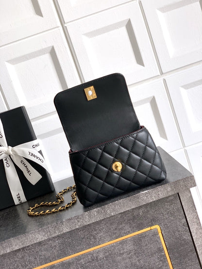 Chanel Coco Handle Small 14 Black Gold Diamond Handle 25A