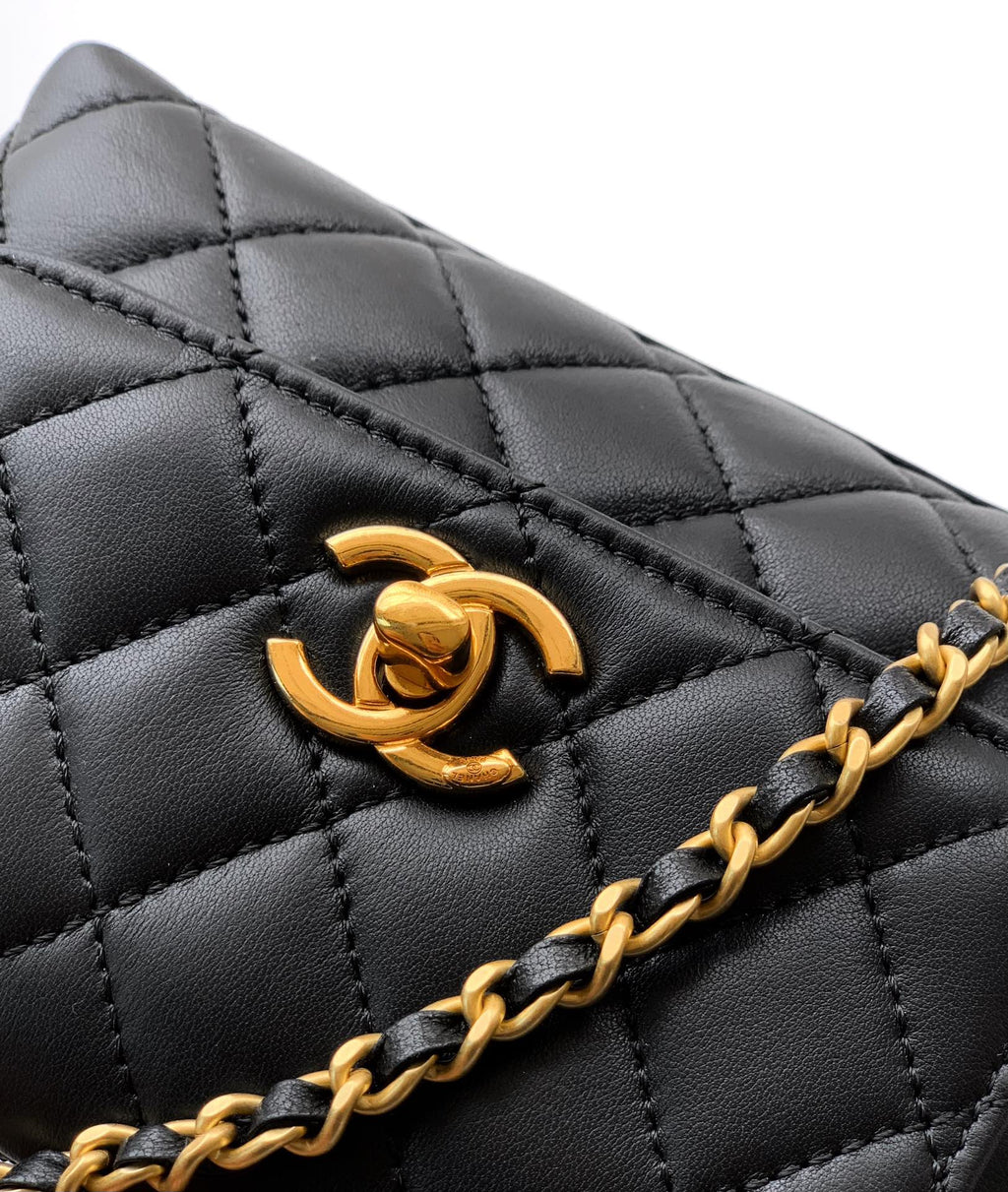 Chanel Coco Handle Small 14 Black Gold Diamond Handle 25A