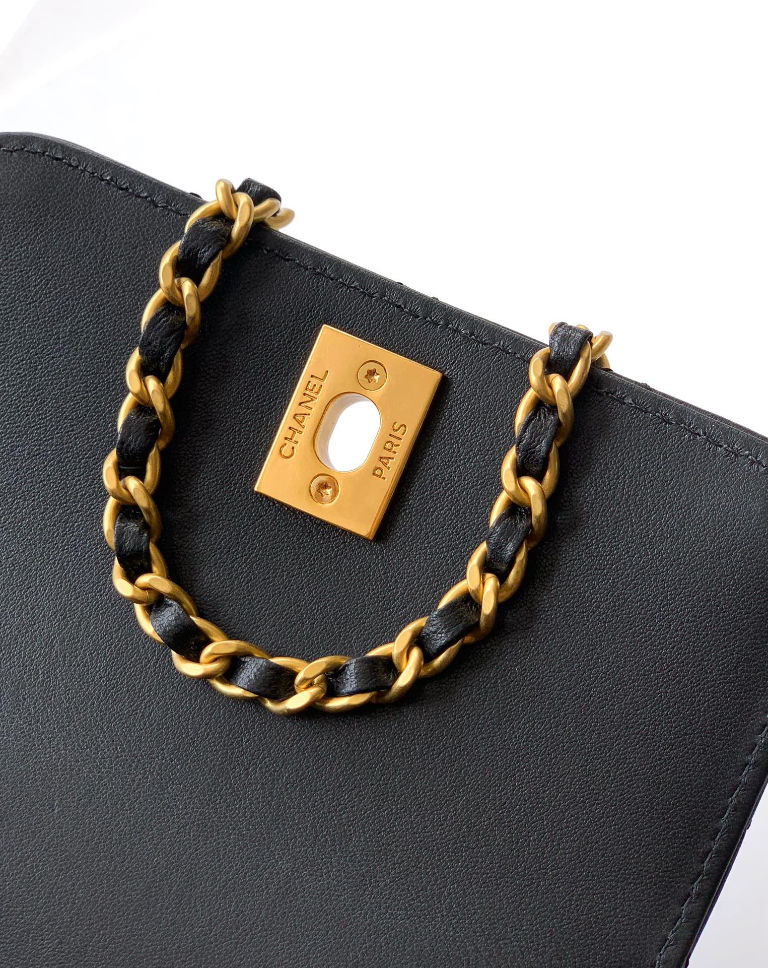 Chanel Coco Handle Small 14 Black Gold Diamond Handle 25A