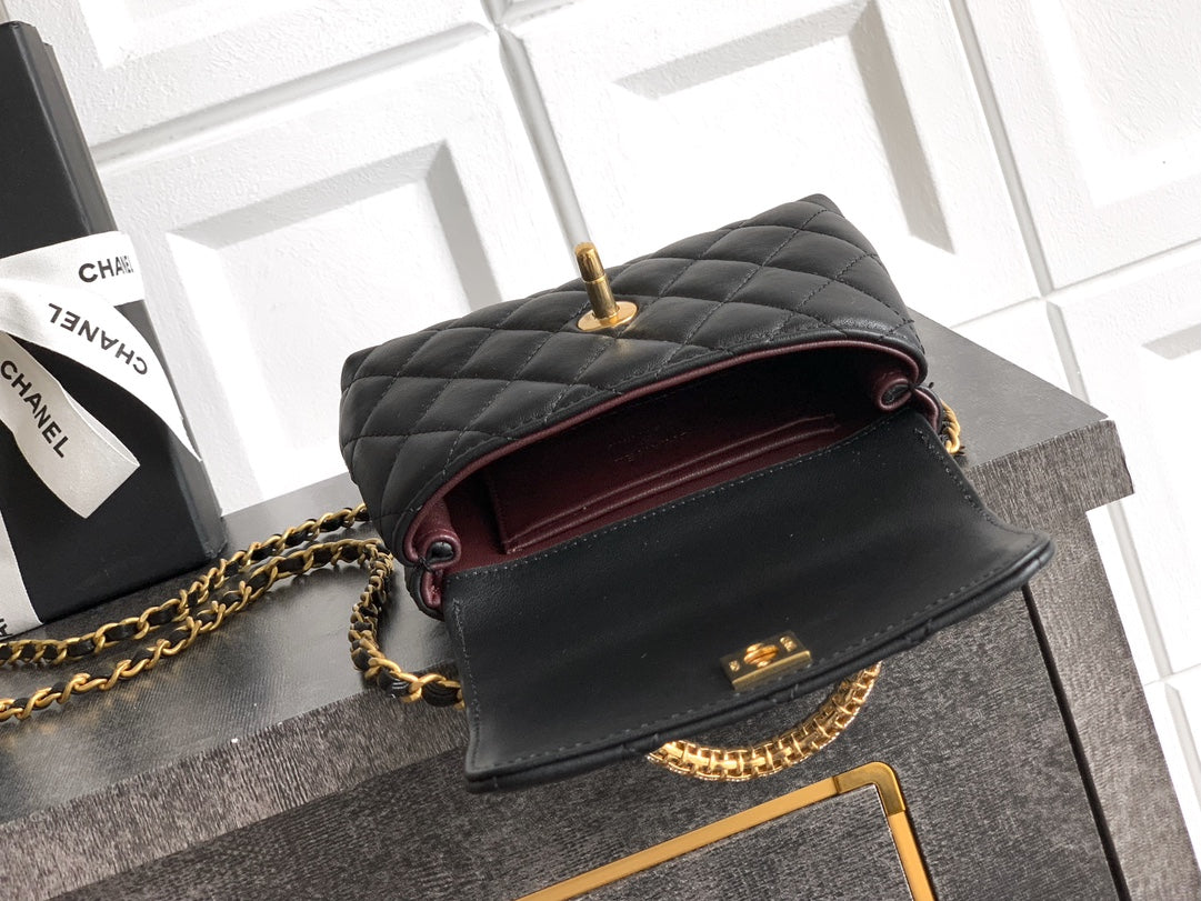 Chanel Coco Handle Small 14 Black Gold Diamond Handle 25A