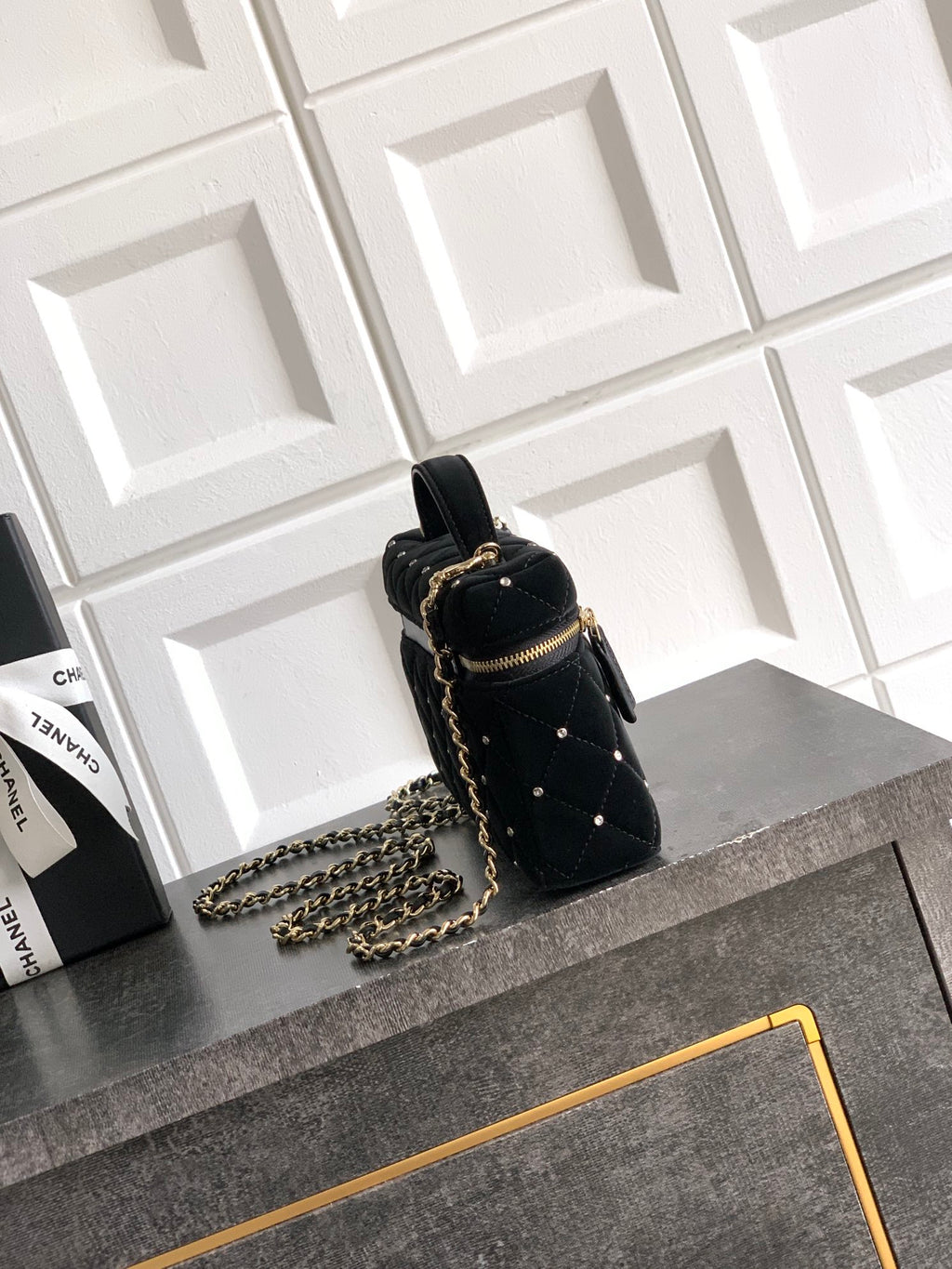 Chanel Vanity Case Black Velvet Crystal Embellished 25K