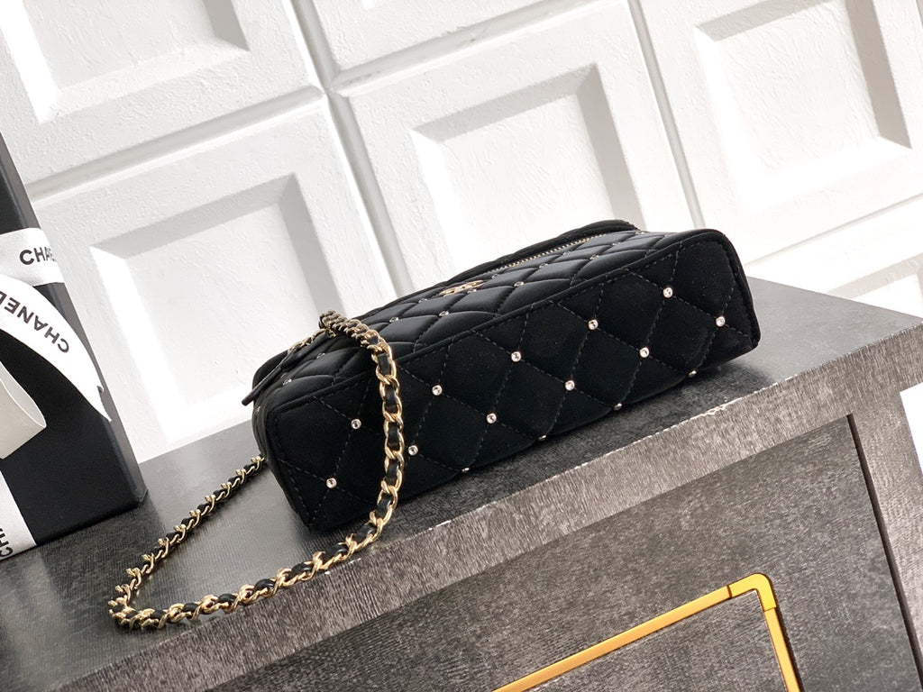 Chanel Vanity Case Black Velvet Crystal Embellished 25K