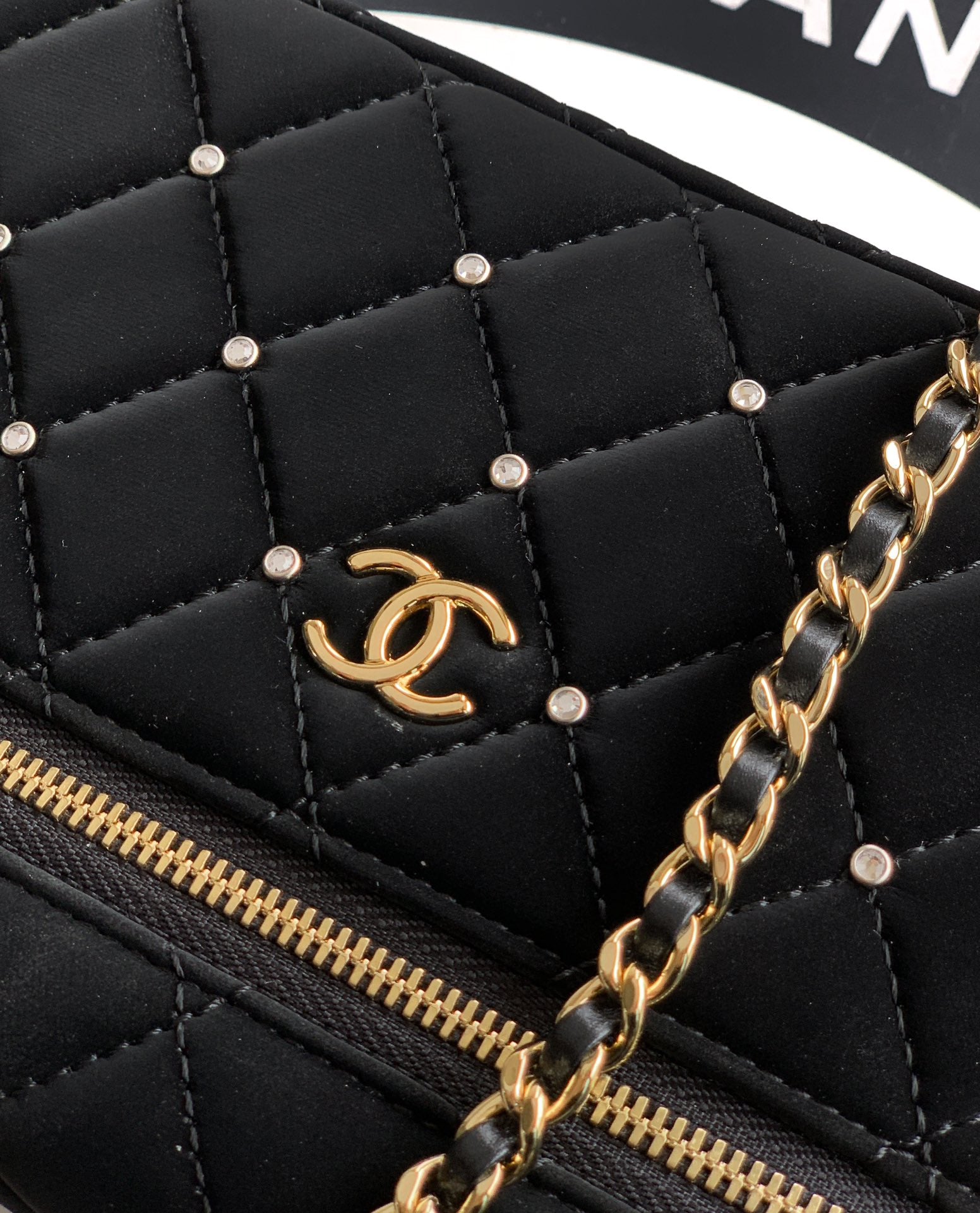Chanel Vanity Case Black Velvet Crystal Embellished 25K