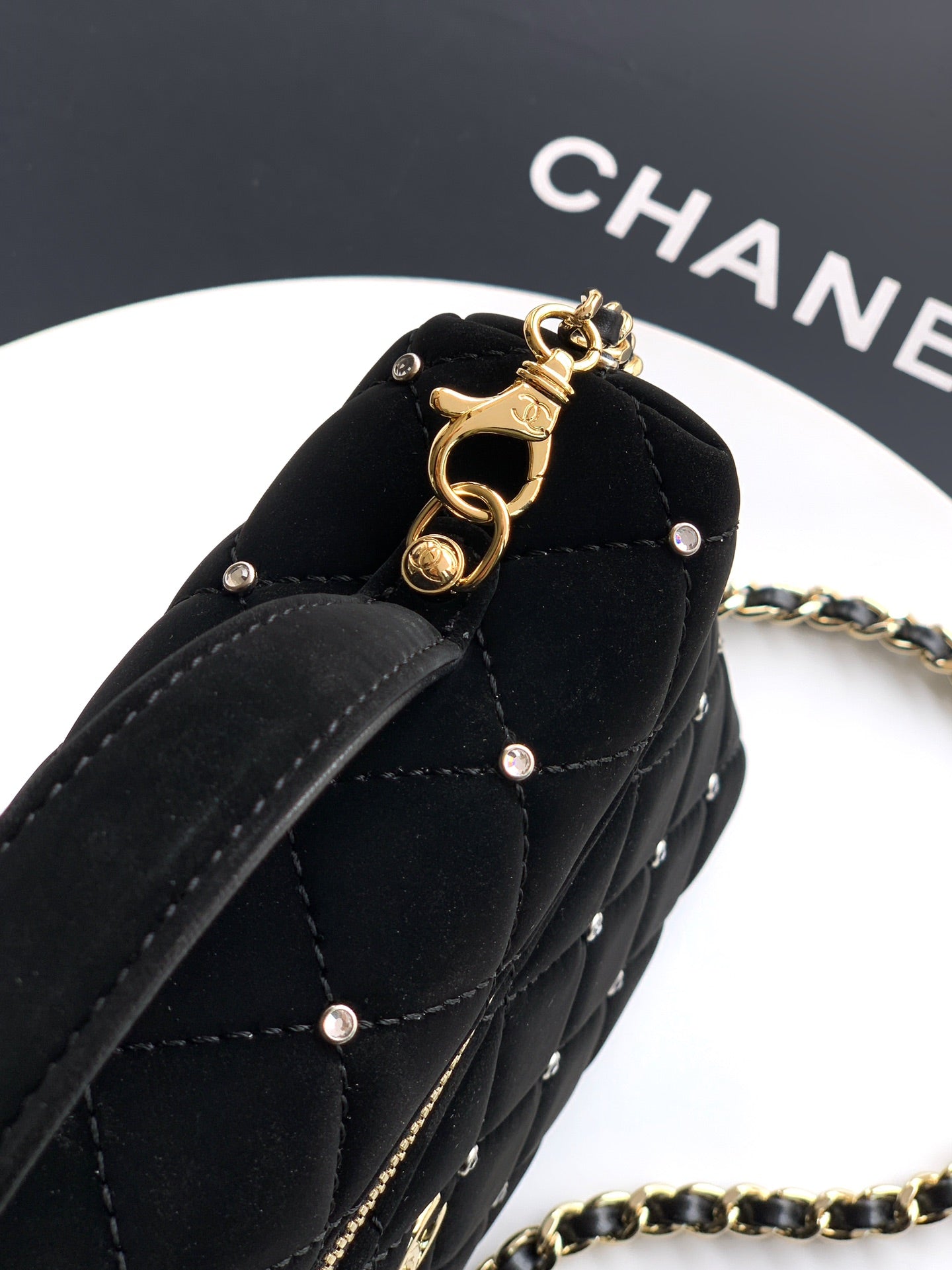 Chanel Vanity Case Black Velvet Crystal Embellished 25K