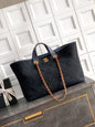 Chanel Shopping Tote Black Quilted Cotton Calfskin Gold Chain