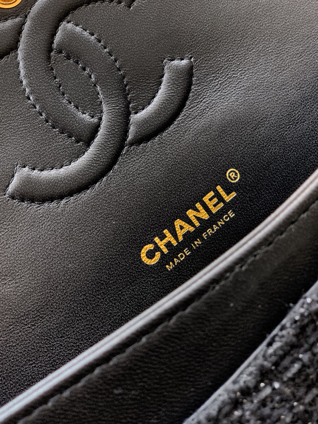 Chanel Classic Flap Small Black White Tweed Woven Gold Chain 25K