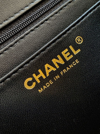 Chanel Classic Flap Mini Black White Tweed Woven Gold Chain 25K