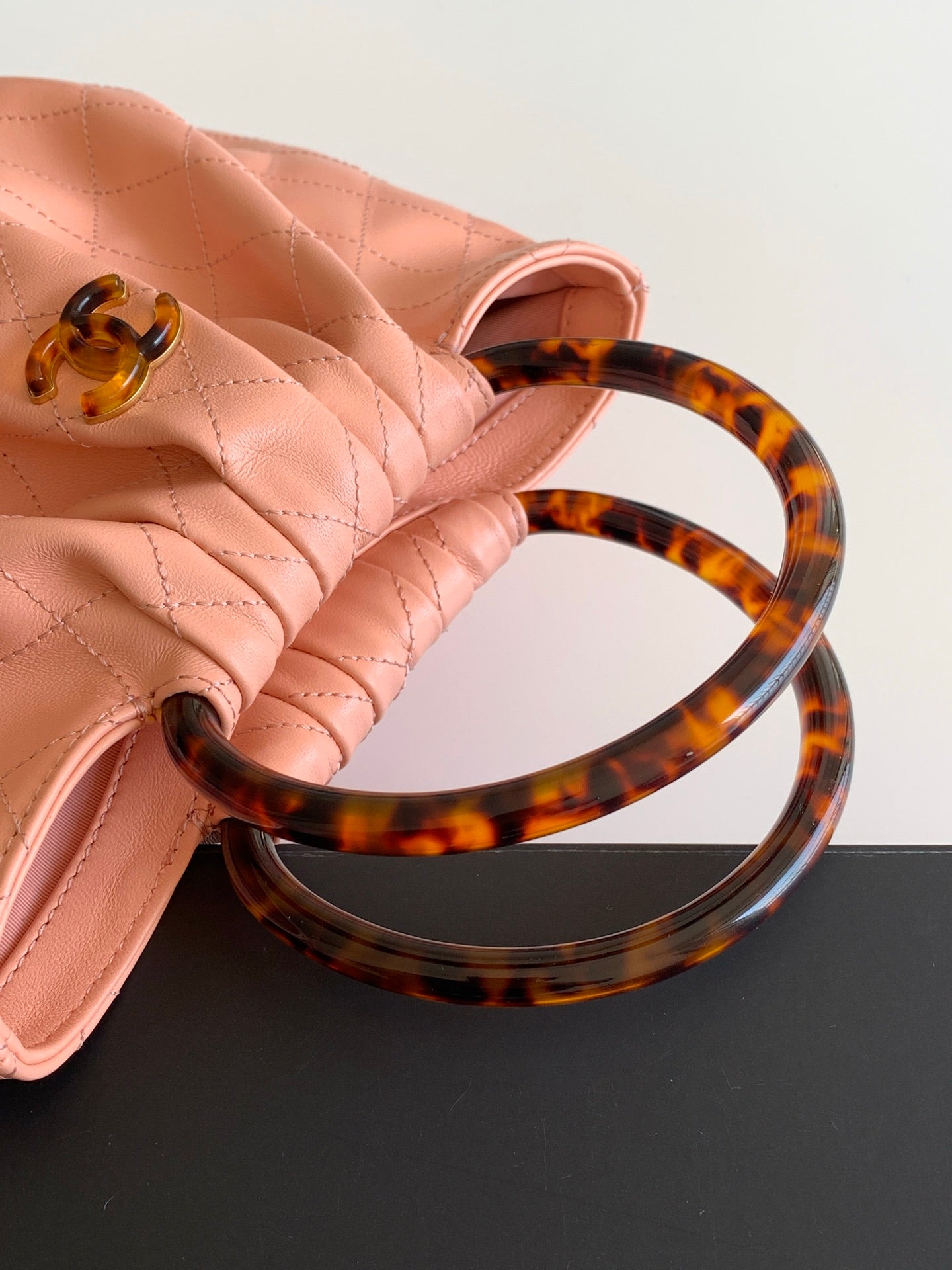 Chanel Large Tote Bag with Tortoiseshell Resin Handle (26C) — Peach Pink Lambskin