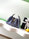 Chanel Mini Drawstring Bucket Bag with Gold CC Medallion (26C) — Denim Blue Suede