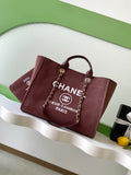Chanel Deauville Tote Bag 38cm — Burgundy Canvas