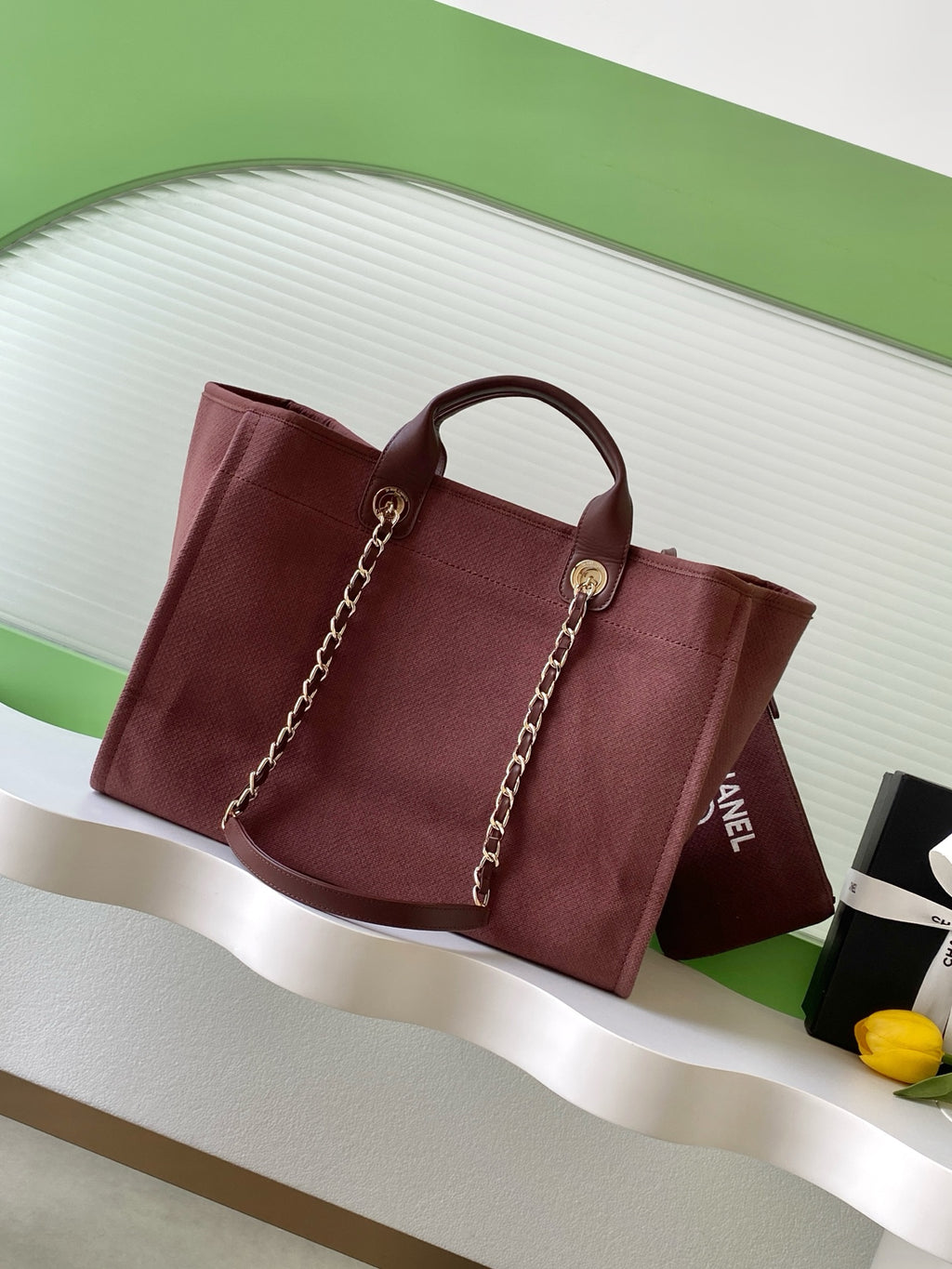 Chanel Deauville Tote Bag 38cm — Burgundy Canvas