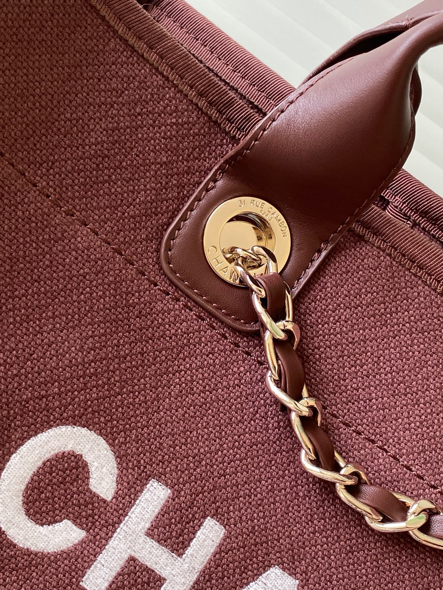 Chanel Deauville Tote Bag 38cm — Burgundy Canvas