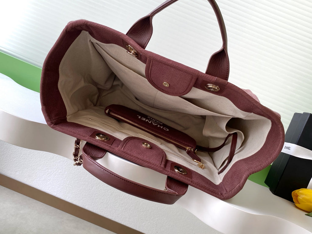 Chanel Deauville Tote Bag 38cm — Burgundy Canvas