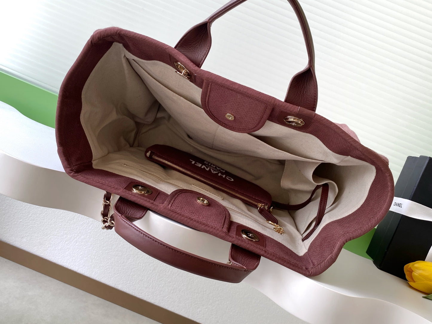 Chanel Deauville Tote Bag 38cm — Burgundy Canvas