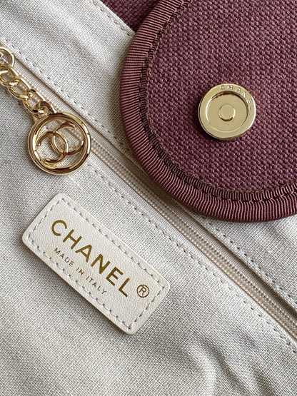 Chanel Deauville Tote Bag 38cm — Burgundy Canvas