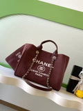 Chanel Deauville Tote Bag 33cm — Burgundy Cotton Canvas