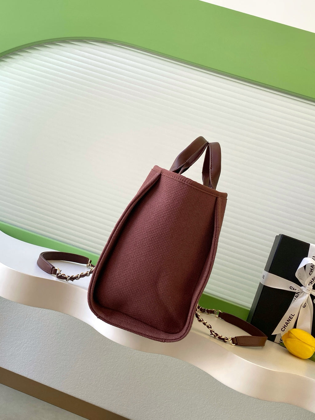 Chanel Deauville Tote Bag 33cm — Burgundy Cotton Canvas