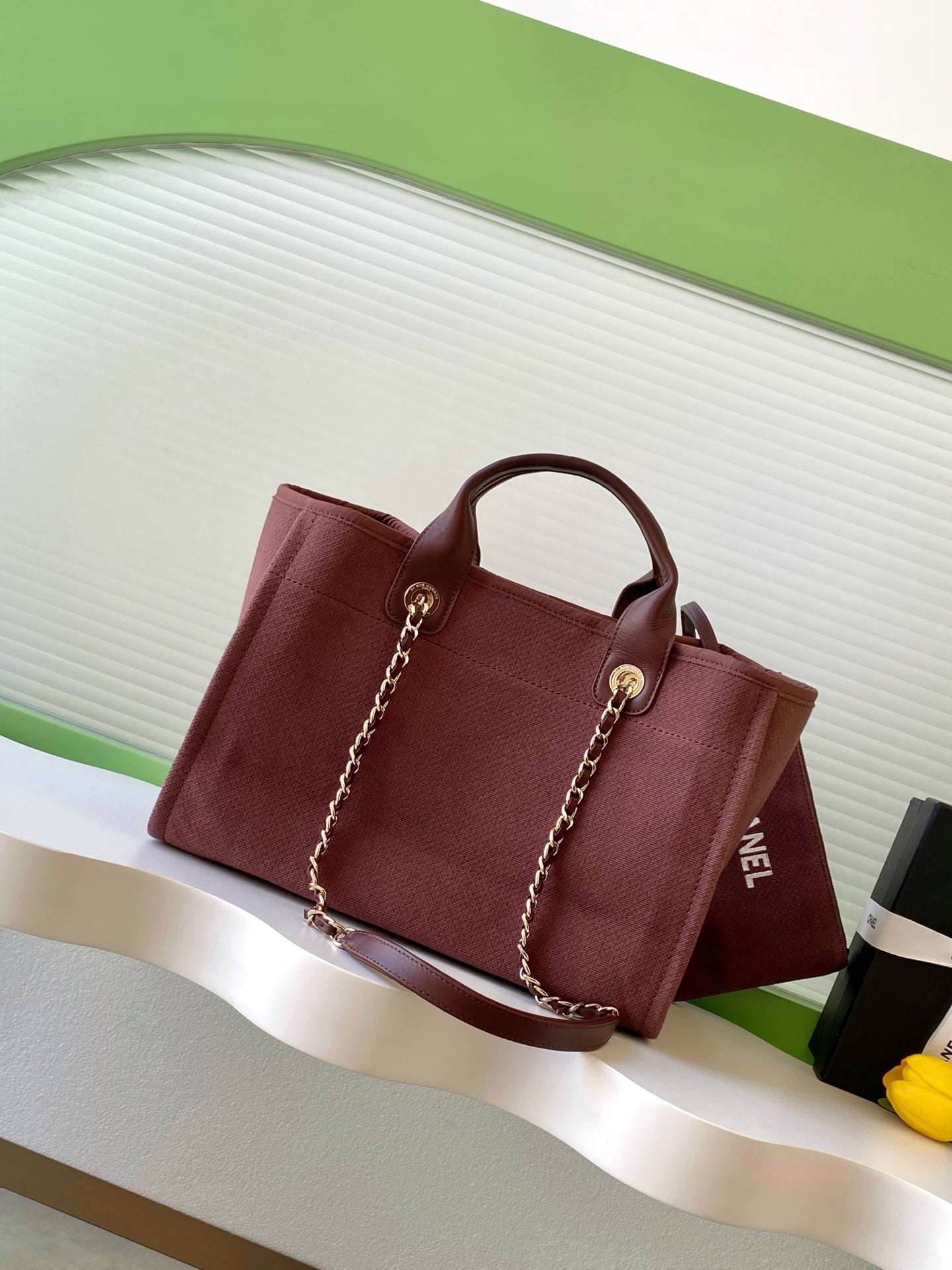 Chanel Deauville Tote Bag 33cm — Burgundy Cotton Canvas