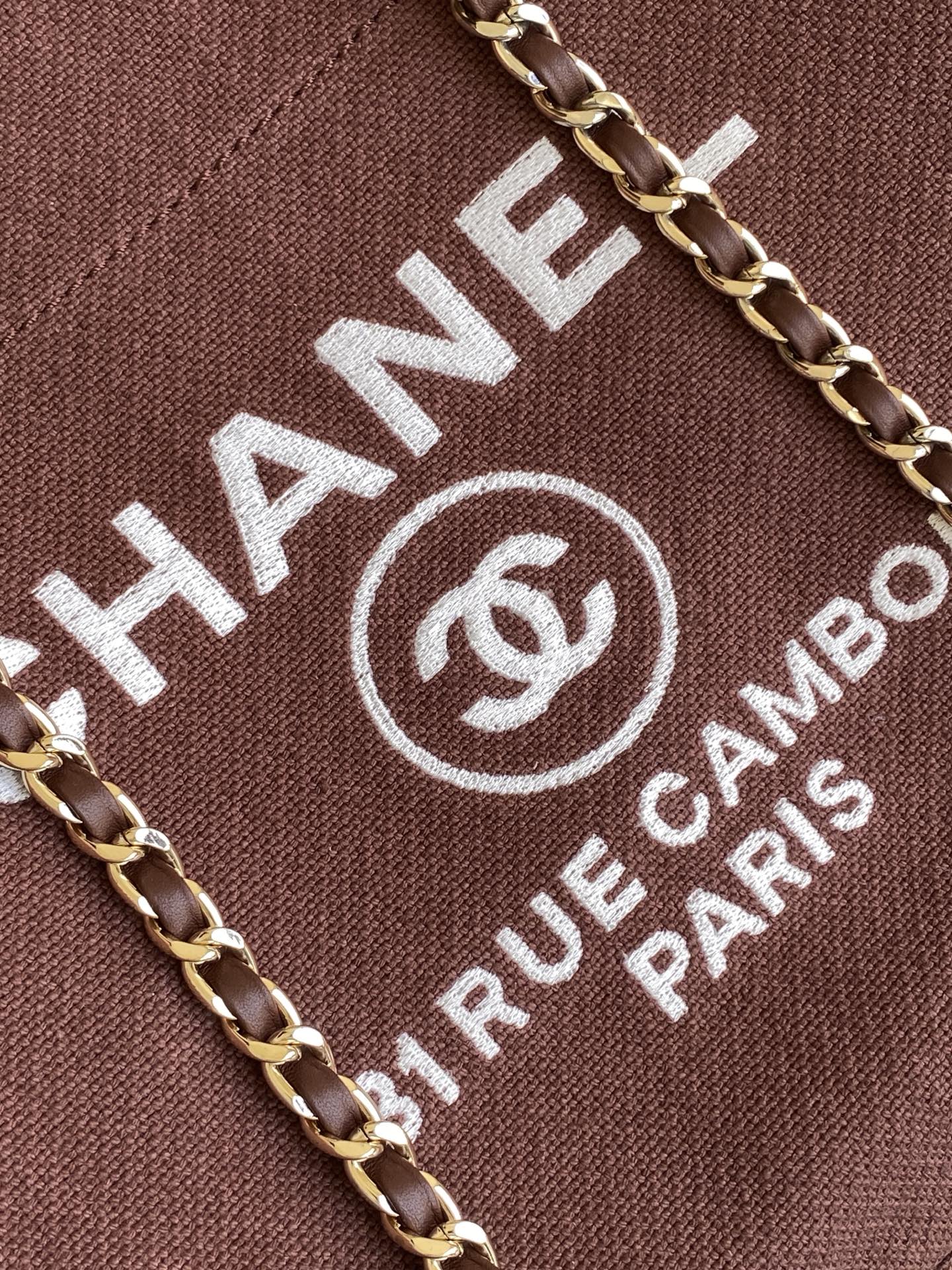 Chanel Deauville Tote Bag 33cm — Burgundy Cotton Canvas