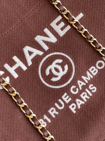 Chanel Deauville Tote Bag 33cm — Burgundy Cotton Canvas