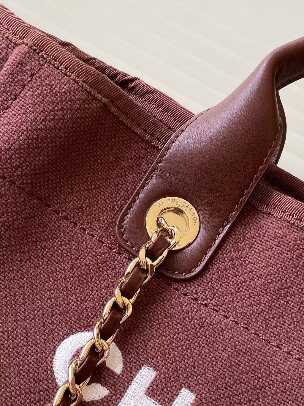 Chanel Deauville Tote Bag 33cm — Burgundy Cotton Canvas
