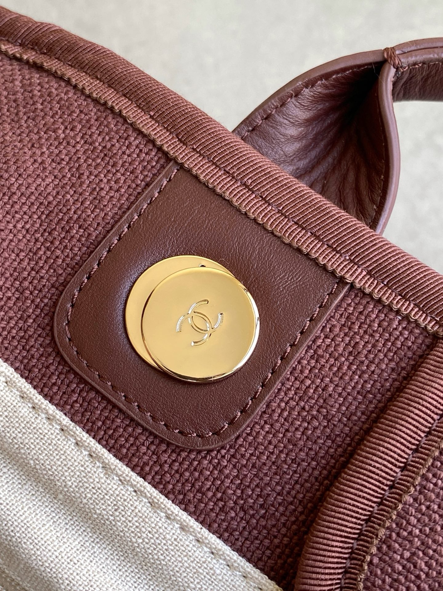 Chanel Deauville Tote Bag 33cm — Burgundy Cotton Canvas