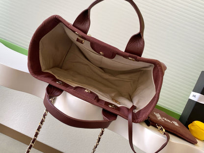 Chanel Deauville Tote Bag 33cm — Burgundy Cotton Canvas