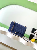 Chanel Classic Flap Bag Medium Navy Blue Suede 26C — 18x26x7cm