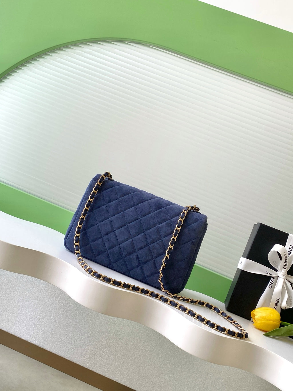 Chanel Classic Flap Bag Medium Navy Blue Suede 26C — 18x26x7cm