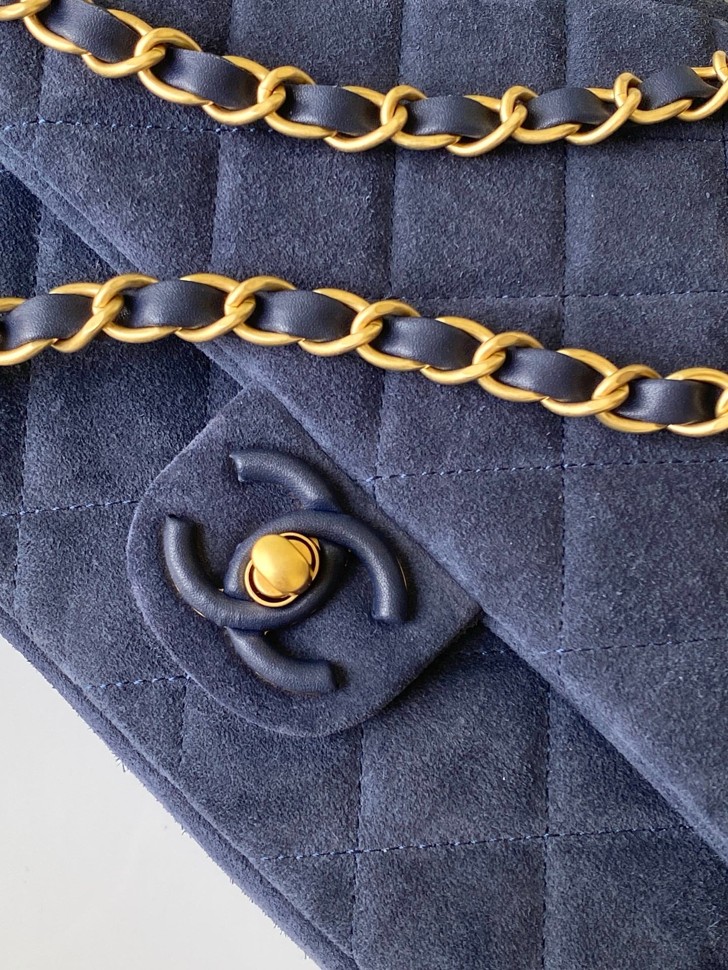 Chanel Classic Flap Bag Medium Navy Blue Suede 26C — 18x26x7cm