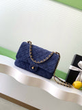 Chanel Classic Flap Bag Small Navy Blue Suede 26C — 17x24x7cm