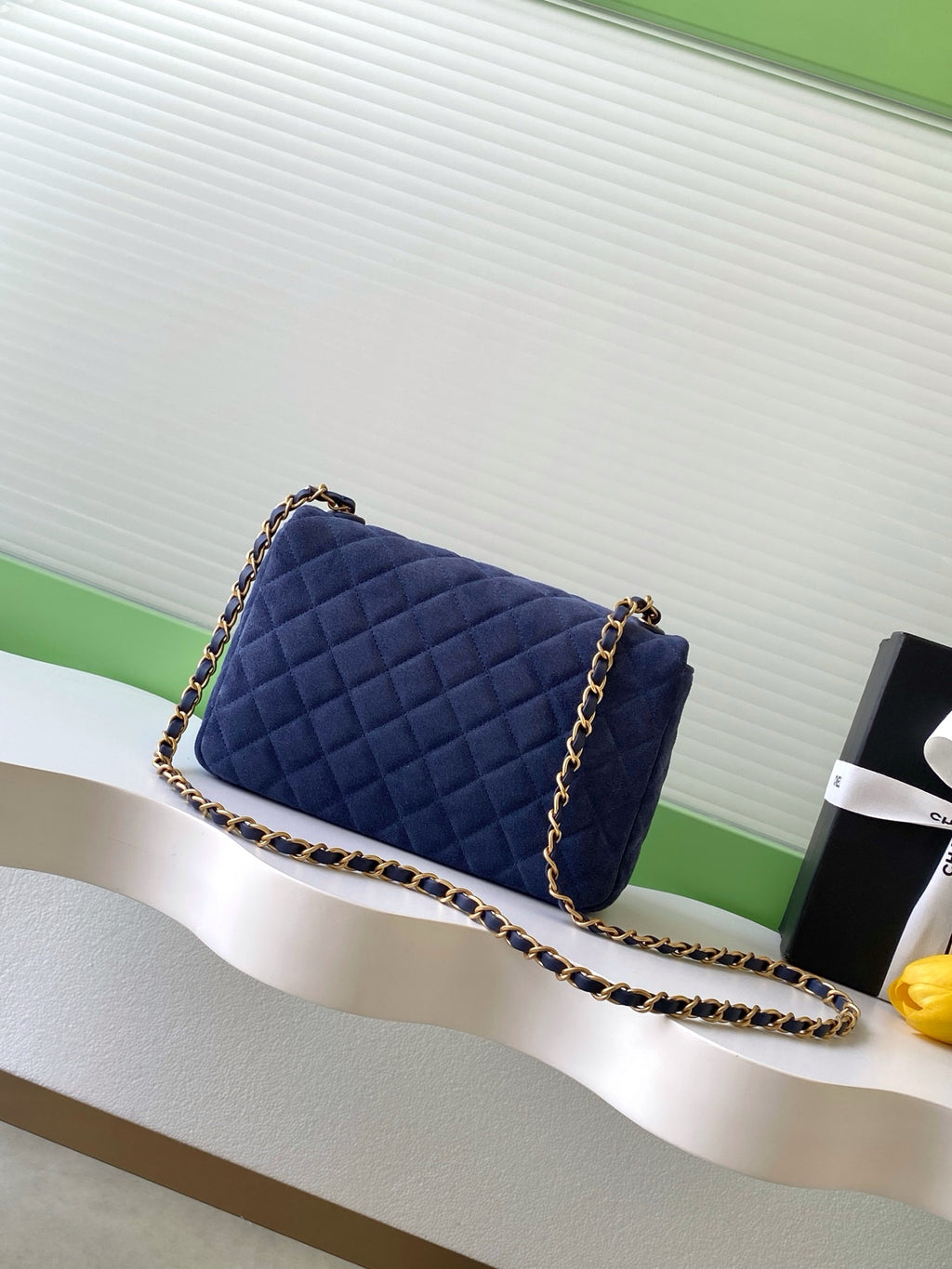Chanel Classic Flap Bag Small Navy Blue Suede 26C — 17x24x7cm