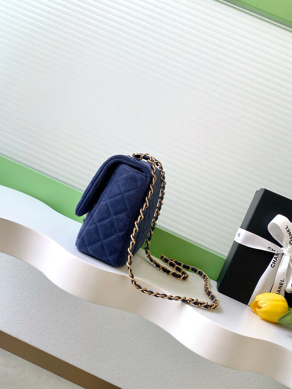 Chanel Classic Flap Bag Small Navy Blue Suede 26C — 17x24x7cm