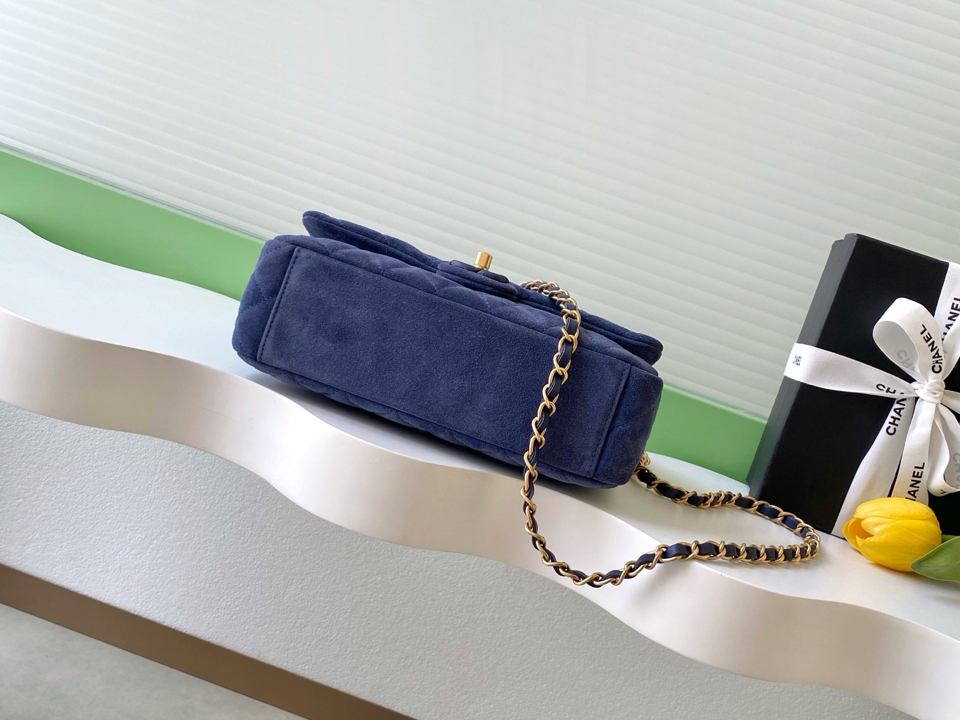 Chanel Classic Flap Bag Small Navy Blue Suede 26C — 17x24x7cm