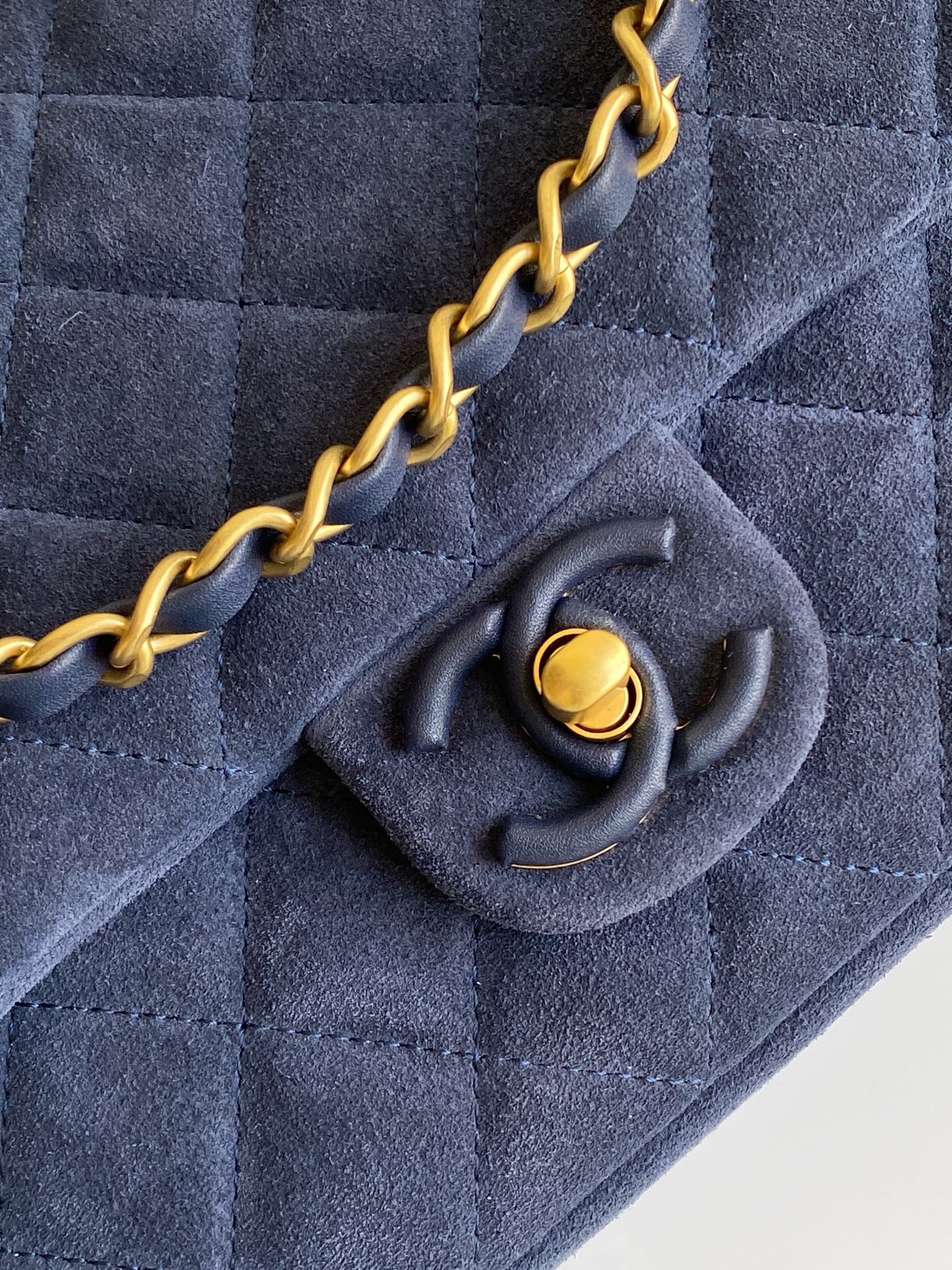 Chanel Classic Flap Bag Small Navy Blue Suede 26C — 17x24x7cm