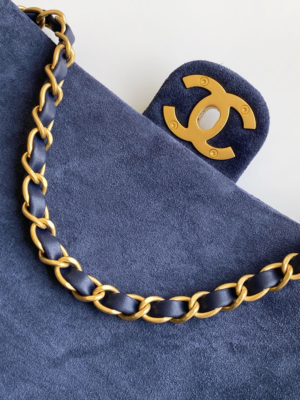 Chanel Classic Flap Bag Small Navy Blue Suede 26C — 17x24x7cm
