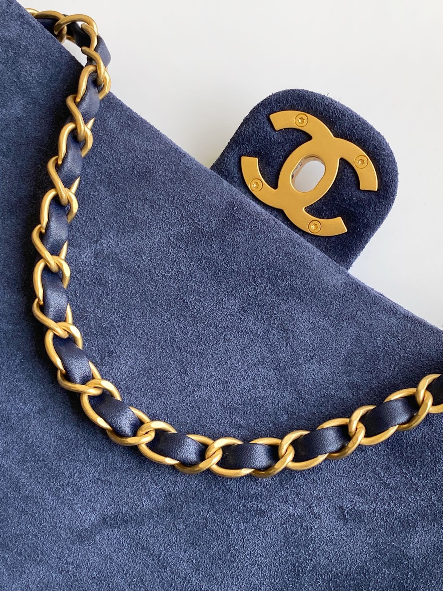 Chanel Classic Flap Bag Small Navy Blue Suede 26C — 17x24x7cm