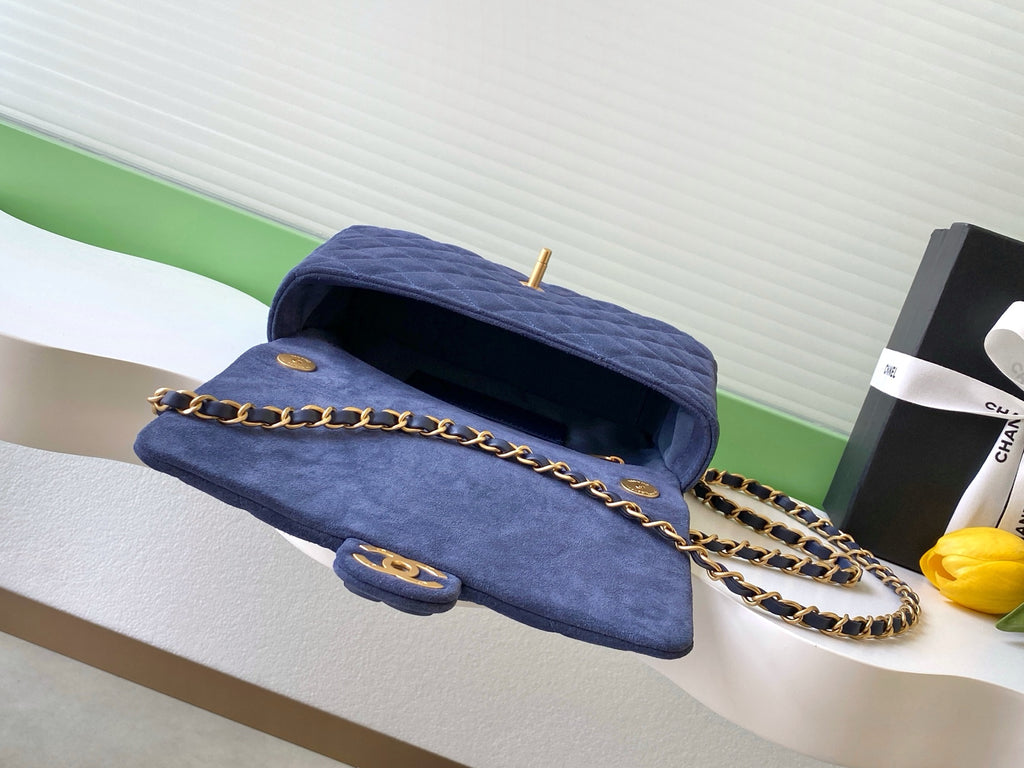 Chanel Classic Flap Bag Small Navy Blue Suede 26C — 17x24x7cm